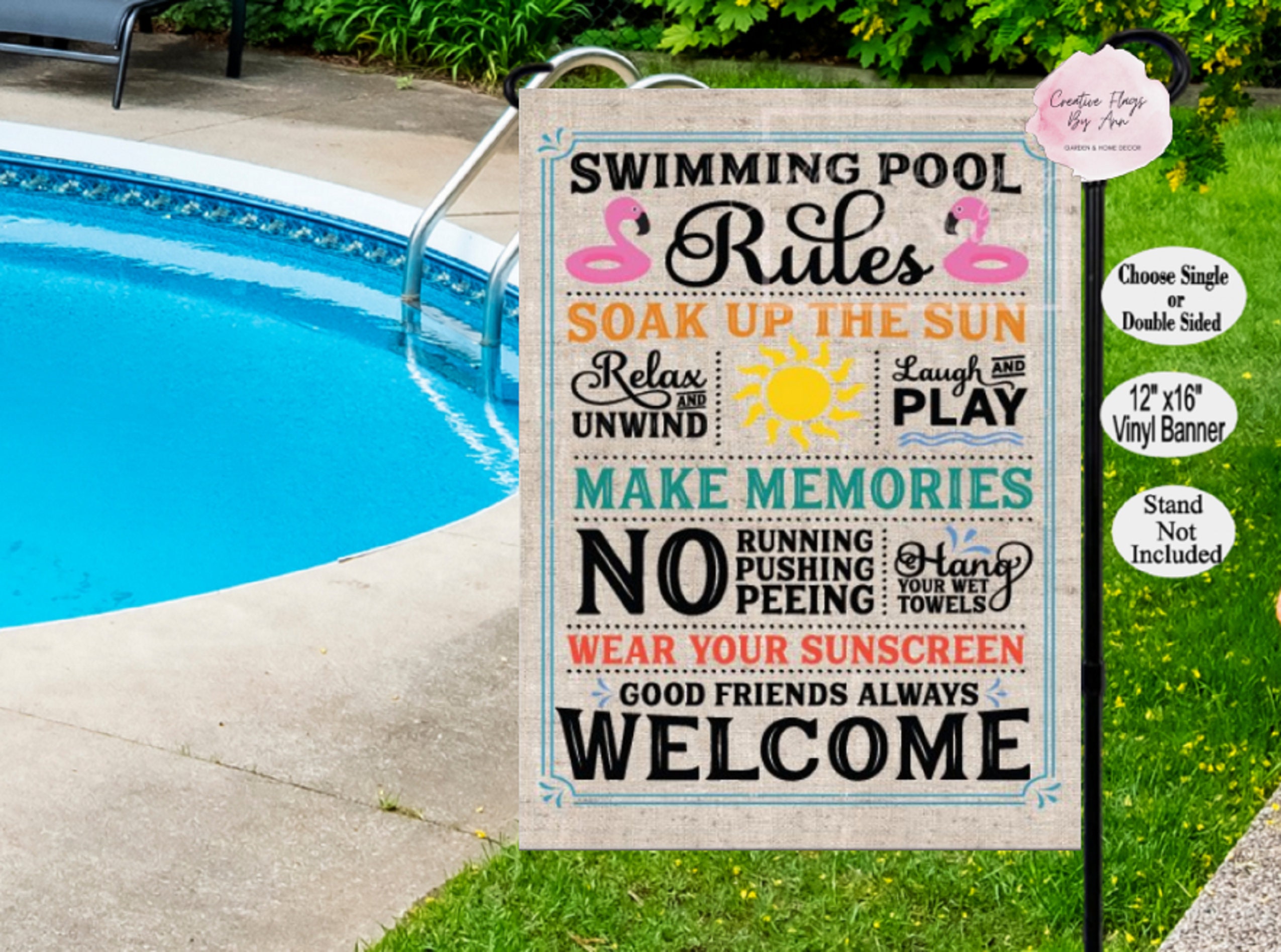 Pool Edging Flags Pool Rules Garden Flag , Summer Pool Flag, VINYL Garden Flag, Coastal ...