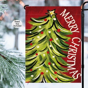 Christmas Tree Flag,  Christmas Welcome Flag, Double Sided Flag, Christmas Garden Flag, Outdoor Holiday Decor, Red XMAS Flag