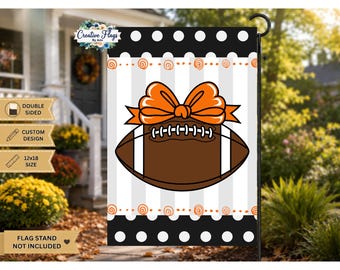Football Garden Flag with Bow, Choose Your Color, 12x18 Football Yard Flag, Game Day Yard Decor, Football Mom Gift, Sports Flag, Orange Bow
