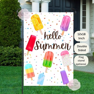 Hello Summer Garden Flag, Popsicle Flag, Summer Flag, Popsicles Ice Cream, Summer Vibes, Welcome Garden Flag, Patio Decor, Outdoor Pool Flag