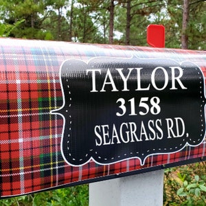 Mailbox Cover, Christmas Mailbox Cover, Plaid Mailbox Wrap, Personalized Name & Address Numbers, Vinyl Mailbox Wrap, Magnetic Mailbox Cover image 5