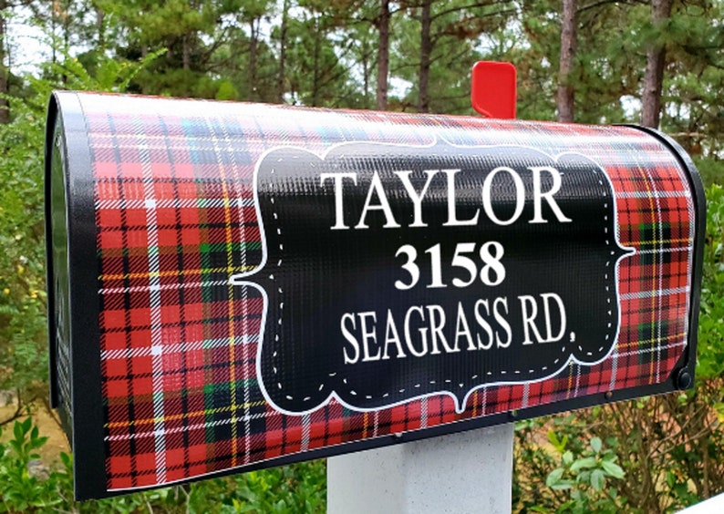 Mailbox Cover, Christmas Mailbox Cover, Plaid Mailbox Wrap, Personalized Name & Address Numbers, Vinyl Mailbox Wrap, Magnetic Mailbox Cover image 5