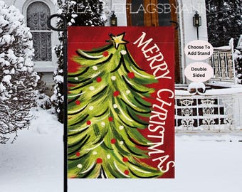 Christmas Tree Flag,  Christmas Welcome Flag, Double Sided Flag, Christmas Garden Flag, Outdoor Holiday Decor, Red XMAS Flag