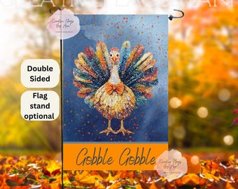 Turkey Garden Flag, Fall Yard Flag, 12x18" Personalized Flag, Preppy Turkey, Happy Thanksgiving,Gobble Gobble, Turkey Decor