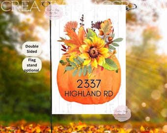 Pumpkin Address Flag, Autumn Garden Flag, Fall Flags, Fall Porch Decor, Entry Flag, Floral Pumpkin, Hosting Decor Gifts