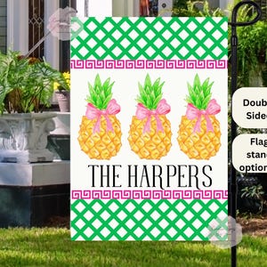 Preppy Pineapple Flag, Personalized Garden Flag, Tropical Flag, Outdoor Home Decor ,Welcome Flag, Yard Art , Hospitality Flag, Summer Flags