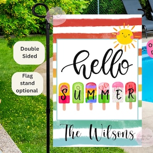 Hello Summer Garden Flag, Popsicle Flag, Summer Flag, Garden Decor, Custom Yard Flag, Outdoor Decor, Welcome Flag, Yard Art ,Ice Cream Flag