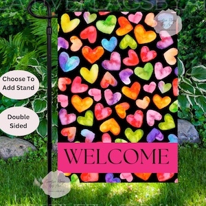 Valentine Welcome Flag,  Happy Valentines Day Flag, Hearts Flag, February Garden Flag, Pink Valentine Flag, Valentine Gift ,Colorful Hearts