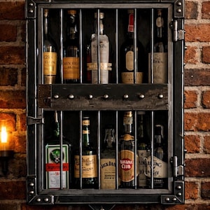 Industrial Whiskey Cabinet – Handmade Steel Bar Cabinet – Lockable Liquor Display – Made in Italy – Ready to Ship image 1