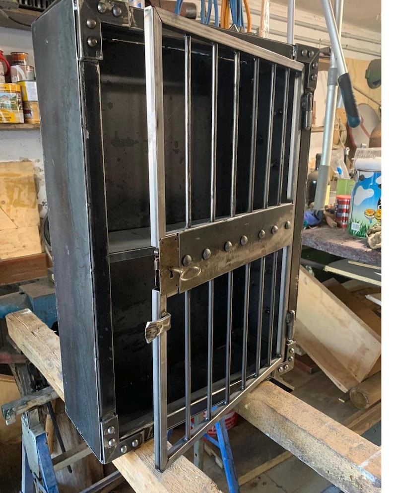 Industrial Whiskey Cabinet – Handmade Steel Bar Cabinet – Lockable Liquor Display – Made in Italy – Ready to Ship image 5