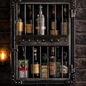 Industrial Whiskey Cabinet – Handmade Steel Bar Cabinet – Lockable Liquor Display – Made in Italy – Ready to Ship image 2