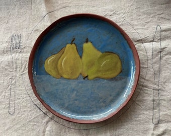 Hand-Painted Ceramic Dinner Plate - Four Pears
