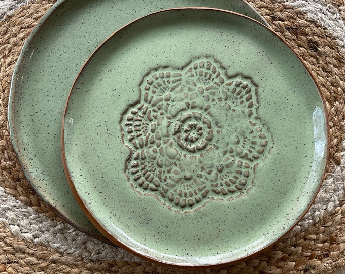 Handmade Organic Stoneware Ceramic Dinner Plate-Green