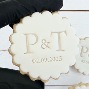 Custom Wedding Initials Fondant Cookie Stamp and Cutter: M&S Size, Personalized Embosser, Acrylic Engraved
