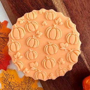 Pumpkin pattern embosser fondant stamp, acrylic embosser for cookies, cupcakes, and cake decorating