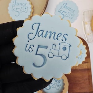 Customised Name and age Cookie Stamp Set, Baby Showers and Birthdays, M&S size cookie cutter, personalised biscuit stamp, clay stamp