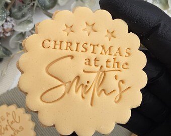 Personalized Christmas at the Cookie Stamp Set: M&S Size, Fondant Biscuit Stamp, double sided cookie cutter