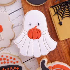 Cute ghost embosser fondant stamp and cutter,  embosser Cute Ghost with pumpkin, Halloween cookie embosser stamp & cutter, embosser