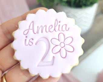 M&S cookie cutter, personalised with daisy for fondant icing. DIY stamp embosser to make custom all butter biscuits cookies topper  5cm 6cm