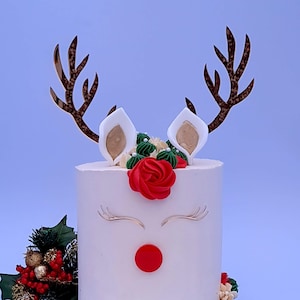 Kit gâteau renne de Noël, bois, cils et nez rouge, décoration de gâteau Rudolph, acrylique miroir