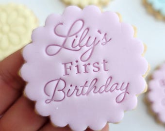 Personalized Happy Birthday Cookie Stamp Set: M&S Size, Fondant Biscuit Stamp, Custom cookie