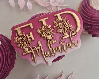 Eid Mubarak Fondant Cookie Stamp with Cutter Set: Acrylic Embosser
