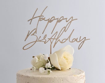 Happy Birthday Cake Topper, Wooden Cake Topper, Calligraphy Cake Topper