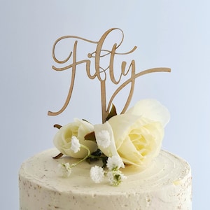 Calligraphy Birthday Age Cake Topper: Natural Birch Wood