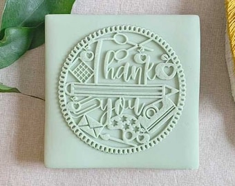 Timbro in acrilico per fondente "Grazie insegnante", per decorare biscotti, cupcake e torte.