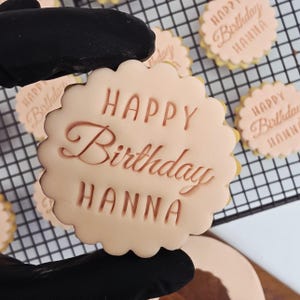 Custom Happy Birthday Fondant Cookie Stamp and Cutter: M&S Size, Personalised Embosser, Acrylic Engraved