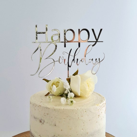Silver 'Happy Birthday' Cake Topper