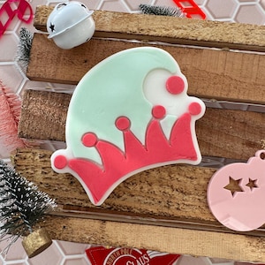 Elf hat PLA embosser, fondant stamp and matching cutter sugar paste, icing stamp