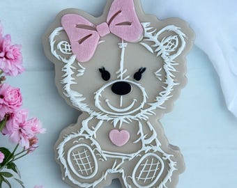 Timbro per fondente a forma di orsetto con taglierina abbinata, timbro in acrilico per biscotti e cupcake.