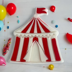 Tagliabiscotti e timbro per fondente a forma di tenda da circo, debosser, divertimento circense, carnevale, festival, tema compleanno circense, stampato in 3D, timbro in argilla