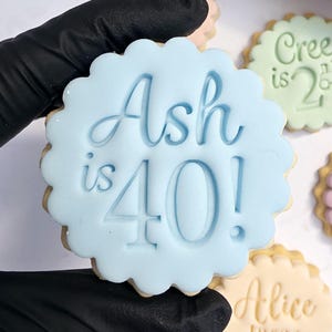 Customised Name and age Cookie Stamp Set, Birthdays, M&S size cookie cutter, personalised biscuit stamp, clay stamp, custom stamp