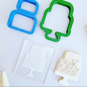 Two tier cake embosser fondant stamp with matching cutter, acrylic Debosser for cookies, cupcakes