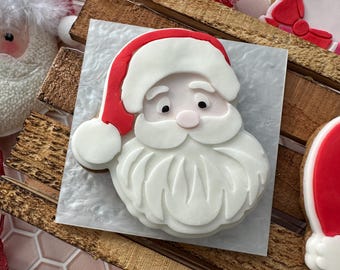Santa  PLA embosser, fondant stamp and matching cutter sugar paste, icing stamp Christmas cookie cutter