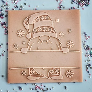 Christmas gnome embosser acrylic fondant stamp and matching cutter combo