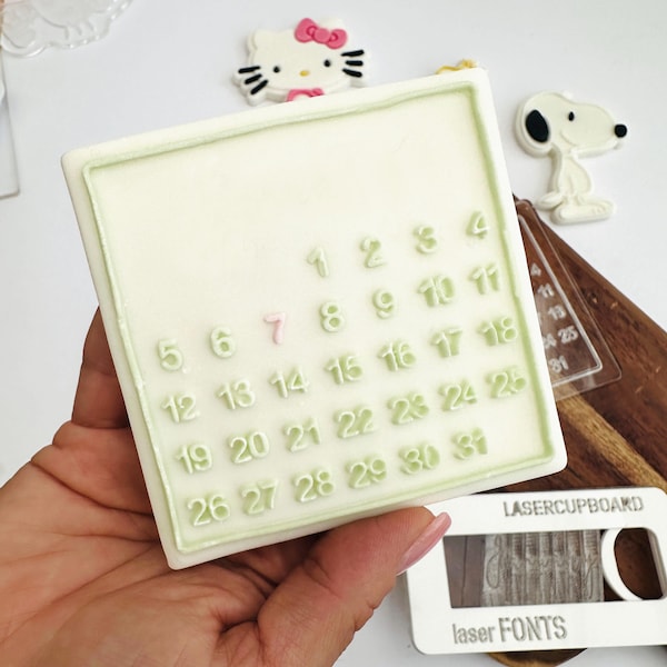 Calendar acrylic debosser fondant stamp and matching Cutter,  for cookies, cupcakes, and cake decorating