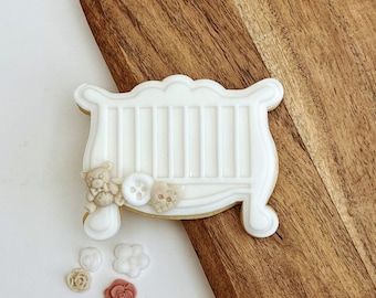 Baby Crib Cookie Cutter & Fondant Embosser Set: Acrylic Stamp