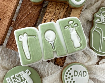 Father's Day Golf Fondant Cookie Stamp with Cutter Set: Acrylic Embosser
