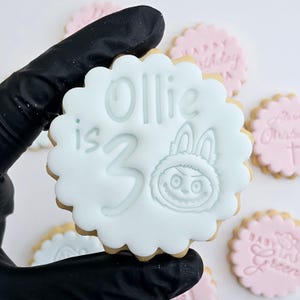 Customised Name and age Cookie Stamp Set, Baby Showers and Birthdays, M&S size cookie cutter, personalised biscuit stamp, clay stamp