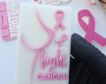 Combatti il cancro, timbro e taglierina per fondente con la scritta "cancro al seno", debosser in acrilico per biscotti e cupcake.