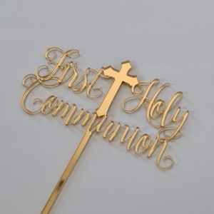 First Holy Communion Cake Topper: Gold Acrylic Calligraphy