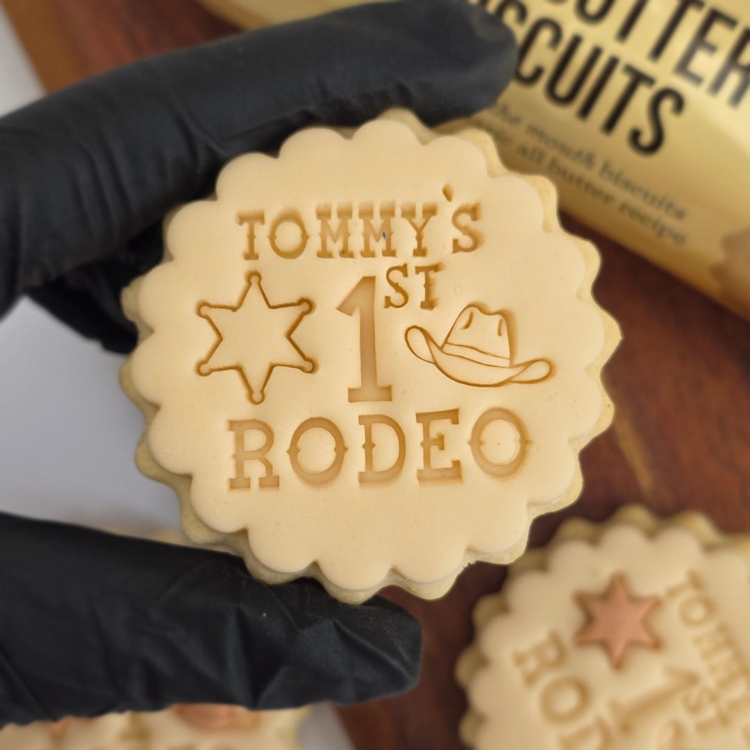 First Rodeo Custom Name Cookie Stamp Set: Birthday Biscuit, Clay Stamp ...