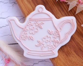 Tea pot embosser acrylic fondant stamp and matching cutter combo