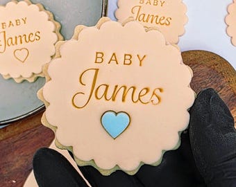 Custom Baby Name Fondant Cookie Stamp and Cutter: M&S Size, Personalized Embosser, Acrylic Engraved
