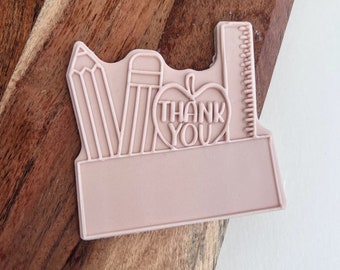 Thank You Teacher Fondant Debosser and Cutter: Acrylic Cookie Stamp