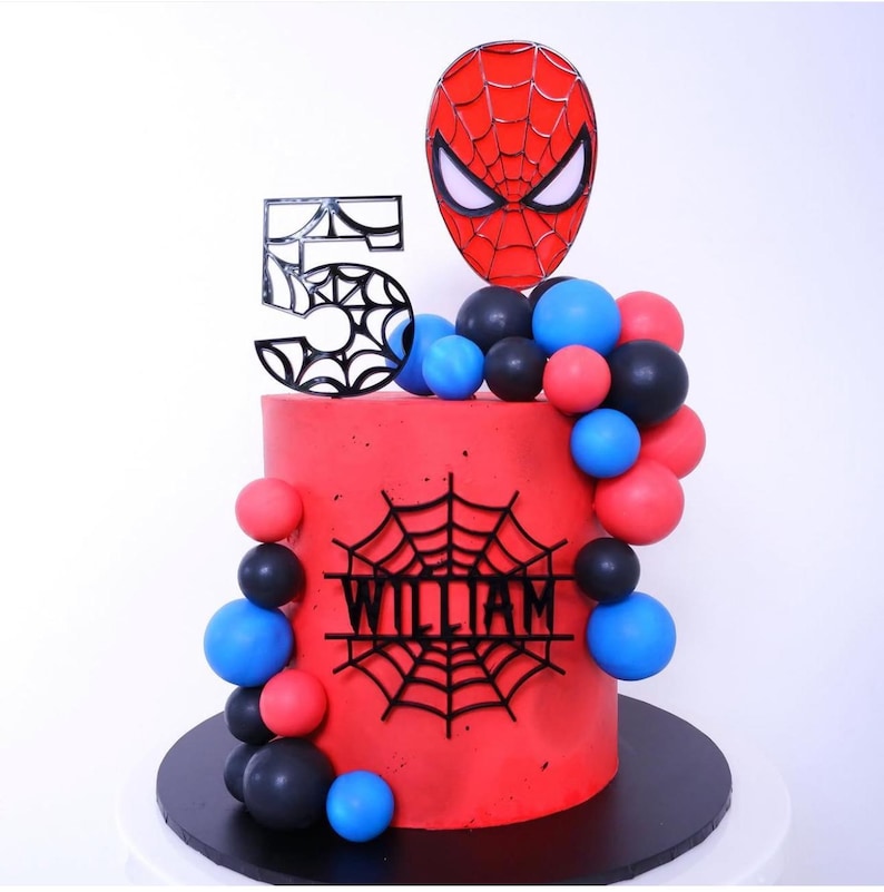 Set de adornos para tarta de Spider-Man: nombre y edad personalizados, decoración de recuerdo para fiestas imagen 1