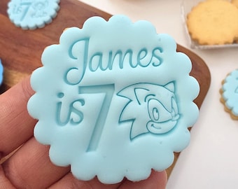 Custom Name Birthday Fondant Cookie Stamp and Cutter: M&S Size, Personalized Embosser, Acrylic Engraved